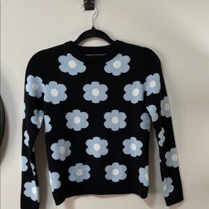 Cynthia Rowley Black Sweater with Blue Floral Design